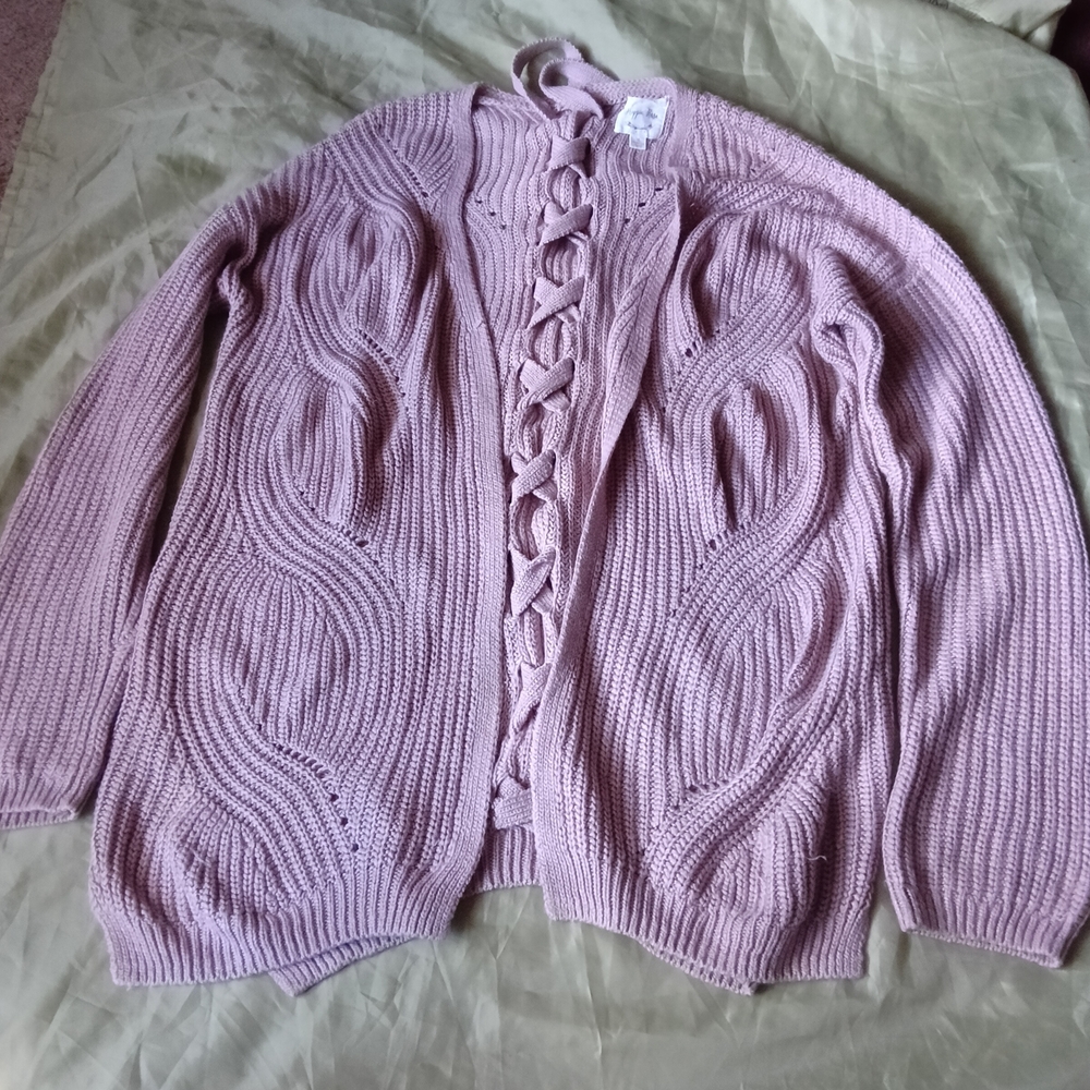 Elegant Mauve Cable Knit Cardigan